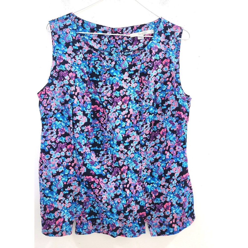 Boden Blue Purple Floral Silk Blend Sleeveless Button Back Blouse Top US 12